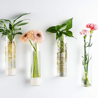 Kingbuy Wall-Mounted Plant Terrarium Propagation Station - 2 Cylinder Hanging Glass Tubes Planter for Hydroponic Plants, Indoor Wall Vases & Decorative Plant Holder Bathroom Office Living Room Decor