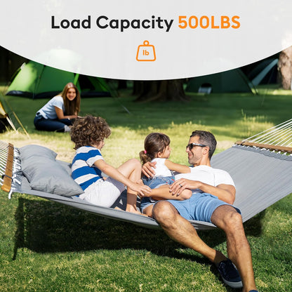 Double Hammock with Spreader Bar,Soft Pillow,Max Load 500lbs,Portable Hammock for Outdoor,Camping,and Backyard,Dark Gray