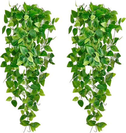 Fake Hanging Plants Vines(2pcs)for Room Decor, Artificial Ivy Greenery Garlands for Home Bedroom Living Aesthetic Kitchen Office Wall Patio Bookshelf,Indoor,Outdoor Farmhouse Decorations(No flowerpot)