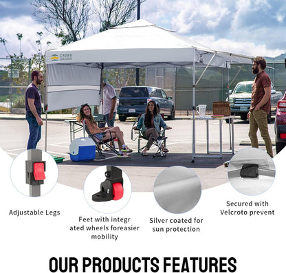 CROWN SHADES 10x10 Pop up Canopy Tent Patended Centerlock Instant Commercial Canopy with 150D Silver Coated Fabric Including 2 Extend Awnings, 4 Ropes, 8 Stakes, 4 Weight Bags, STO 'N Go Bag, White
