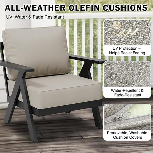 EAGLE PEAK Urban Slate 3 Piece Outdoor Bistro Set Modern Patio Chairs and Table, Outdoor Furniture Set for Balcony Porch Deck or Backyard, Black/Beige