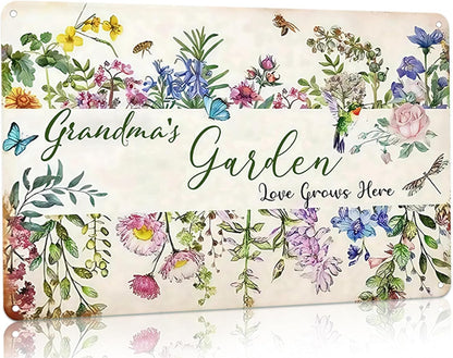 Bestylez Gardening Gifts Vintage Gardening Signs Grandma‘s Garden Love Grows Here Tin Sign for Home Garden Greenhouse Living Room Bedroom Yard Cottage Outdoor Decor 8X12 Inch (3356)