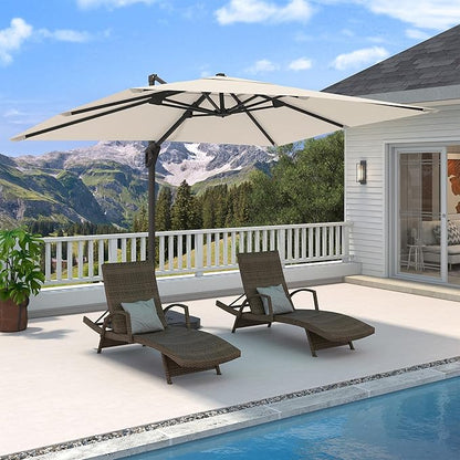 9' X 12' Cantilever Patio Umbrella 360°Rotation Rectangular Outdoor Large Offset Umbrellas Heavy Duty Windproof for Garden Deck Pool Backyard, Beige