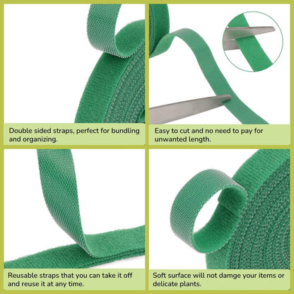 Plant Ties Hook and Loop Garden Tape Roll Gentle Double Sided Garden Stake Strap Reusable Adjustable Nylon Plant Support Ties for Climbing Plants (1/2 Inch x 82 ft, Green)