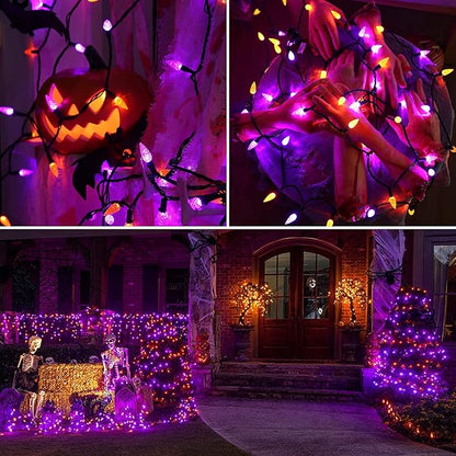 Brizled Purple & Orange Lights, 33ft 100 LED Faceted C5 Orange Halloween String Lights, 120V UL Certified Purple Light Set Connectable Halloween Light for Indoor Outdoor Tree Xmas Party Decoration