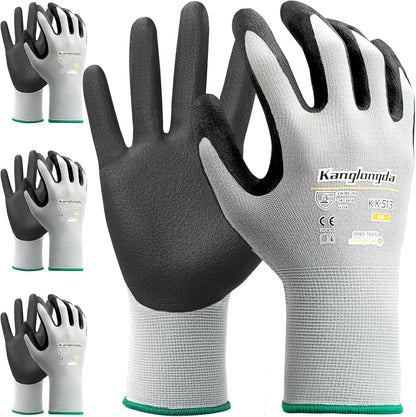 Kebada Foam Nitrile Coated Work Gloves, 3 Pairs Nylon Gloves with Grip, Ideal for Package Handling, Warehouse, Mechanic and Light Duty Construction, Small