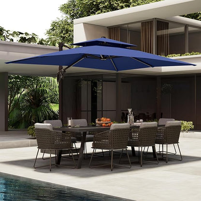 10' X 13' Patio Umbrella with Base Included Outdoor Large Rectangle Offset Cantilever Umbrellas Double Top Heavy Duty Windproof with 360-degree Rotation for Pool Garden Deck