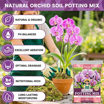 Legigo 6 QT Orchid Potting Mix- Natural Orchid Soil Mix for Repotting with Moss, Pine Bark, Coco Peat and Perlite, Enhanced Drainage Orchid Bark Potting Mix Repotting Kit for Indoor Plant Growth