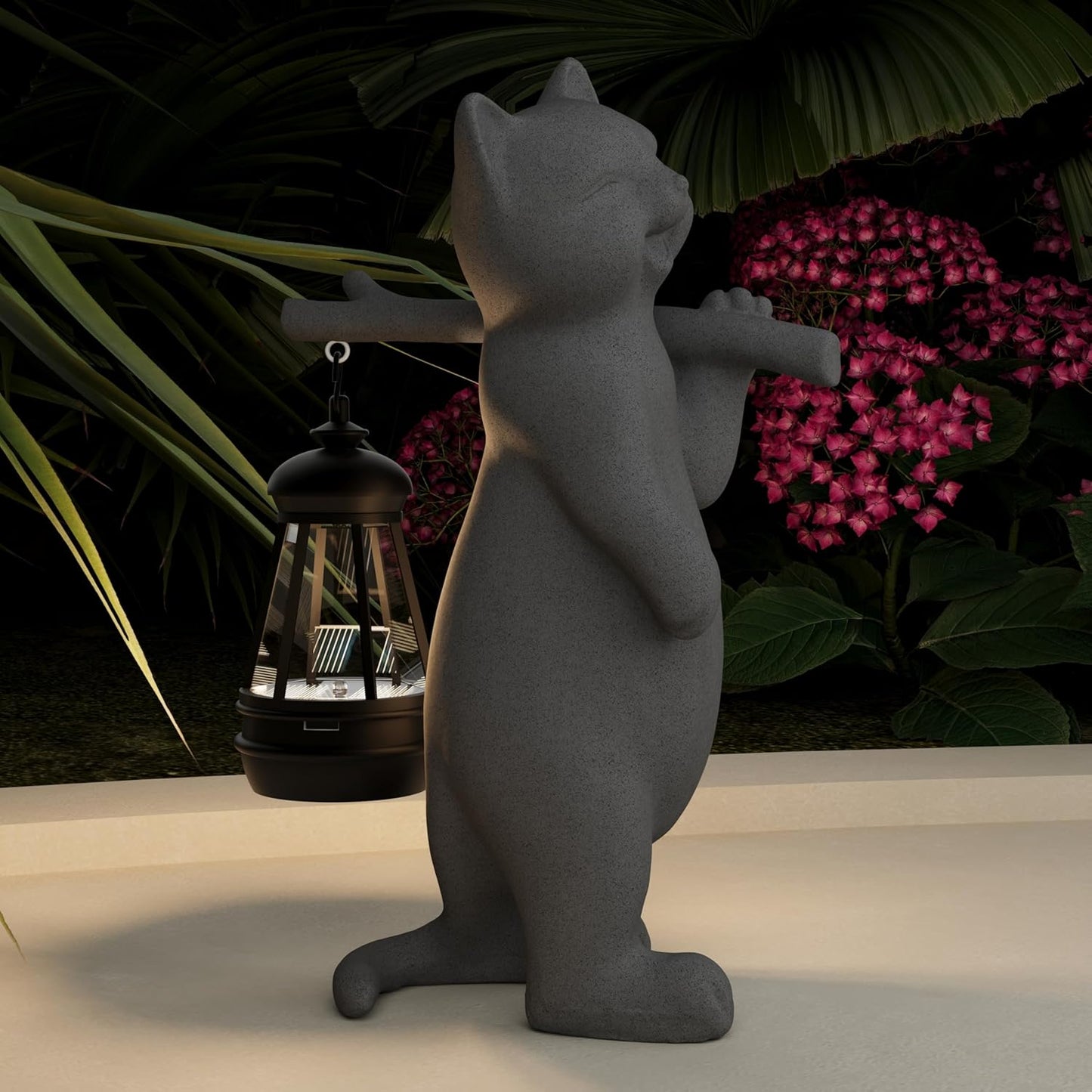 Garden Decoration, Figurine, Lawn Statue, Sculpture Ornament, Animal Figurine - Cat Resin Statue with Lantern (Walking01)