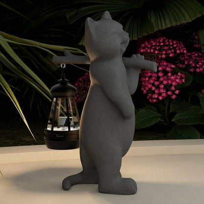 Garden Decoration, Figurine, Lawn Statue, Sculpture Ornament, Animal Figurine - Cat Resin Statue with Lantern (Walking01)