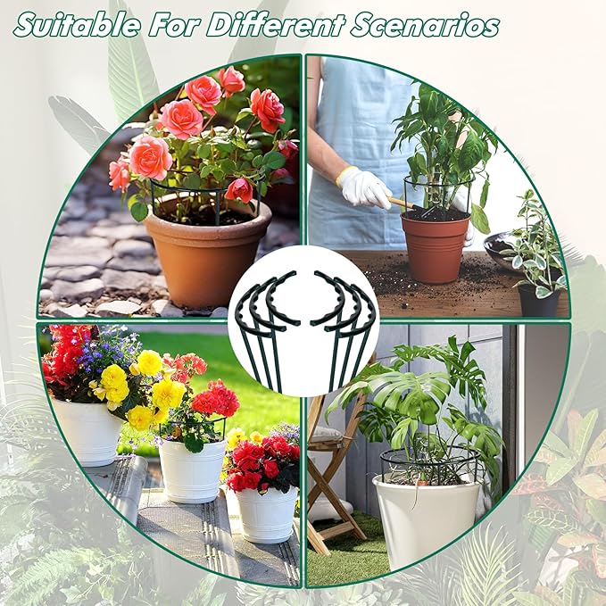 10 Pack Plant Support Plant Stakes Metal Half Round Search Support Ring Small Plastic Cage Holder Short Stem Flower Pot Climbing Trellis for House Flower Vegetable Indoor Leafy(5.7 x 9.8inch)