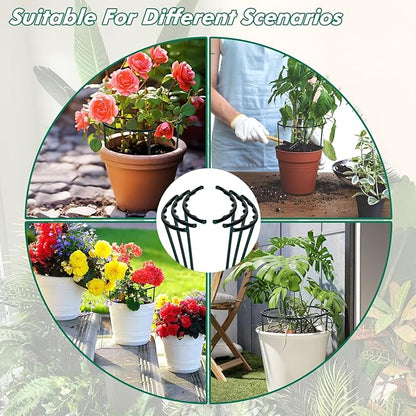 10 Pack Plant Support Plant Stakes Metal Half Round Search Support Ring Small Plastic Cage Holder Short Stem Flower Pot Climbing Trellis for House Flower Vegetable Indoor Leafy(5.7 x 5.9nch)
