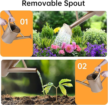 Metal Watering Can for Outdoor Plants, Galvanized Steel Watering Can with Removable spout, 1 Gallon,Perfect Home & Garden Decor Gold