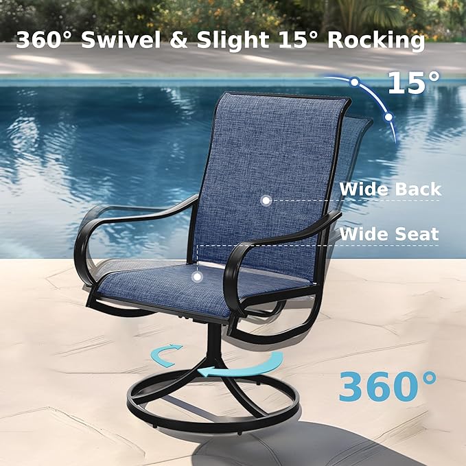 MFSTUDIO Patio Table and Chairs Set of 4, Outdoor Dining Set with Metal Table and Swivel Chairs, 5 Piece Patio Furniture Set for Deck/Backyard/Poolside/Garden