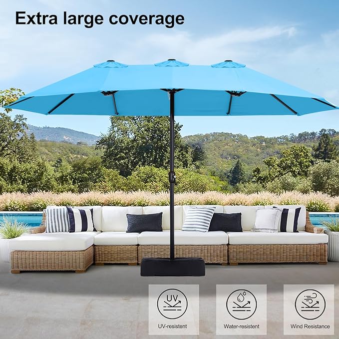 MASTERCANOPY Patio Outdoor Umbrella,15FT Double Sided Large Umbrella with Base
