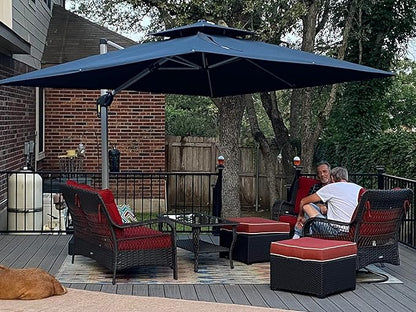 PURPLE LEAF 9' X 12' Patio Umbrella Outdoor Rectangle Umbrella Large Cantilever Umbrella Windproof Offset Heavy Duty Sun for Garden Deck Pool Patio, Navy Blue