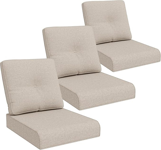 Joyside Outdoor Chair Cushions Set, 22x25/22x24 Inch Patio Furniture Deep Seat Cushions, Water Resistant & Thick Cushion, Outdoor Replacement Cushions for Seat and Sofa (Beige, 3 Set)