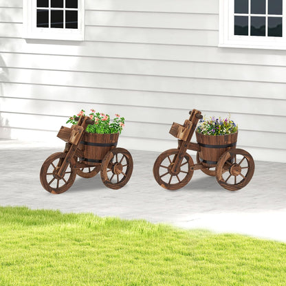 kinbor Outdoor Planters - Rustic Barrel Planter, Wooden Wagon Tricycle Planters for Outdoor Plants