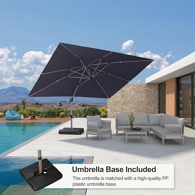PURPLE LEAF Patio Umbrella with Base Included, 10‘×13’ Outdoor Aluminum Cantilever Umbrella with 360° Rotation, Aluminum Large Offset Umbrella for Outdoor Garden Pool, Grey