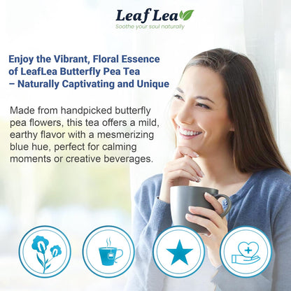 LeafLea 80 Butterfly Pea Flower Tea Bags, Natural Herbal Tea for Blue and Purple Drinks, Mocktails, and Food Coloring, Caffeine-Free, Sugar-Free, Non-GMO, Pack of 2