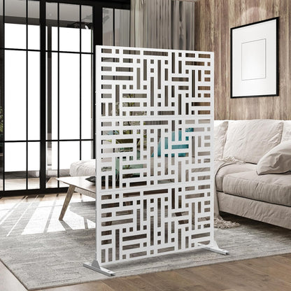 Metal Privacy Screen Outdoor 72" H×47" W,Freestanding Decorative Privacy Screen for Balcony Yard&Garden,Privacy Fence-White&Street