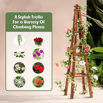 Idzo 61-Inch Wood Obelisk Trellis for Climbing Plants, Outdoor & Indoor Garden Decor, Light Brown, Durable, Space-Saving, Easy Assembly, Ideal for Patio & Yard – Upgraded 2025