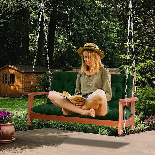 Swing Replacement Cushions with Backrest, 2 or 3 Seater Waterproof Non-Slip Overstuffed Swing Pad, Indoor/Outdoor Bench Cushion for Porch Chair Swings Garden Furniture (Dark green, 40 * 71 in)
