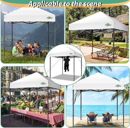 COBIZI 6.6x6.6ft Pop Up Canopy Tent, Heavy Duty Canopy Easy Set up All Weather Waterproof Outdoor Canopy Tent for Parties, Beach, Garden, Camping with 1 Handbag, 3 Adjustable Heights, UPF50+, White