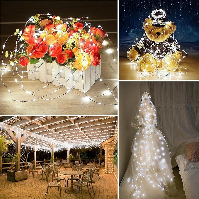 Solar String Lights Outdoor Waterproof 2 Pack Total 66ft 200LED 8 Modes Twinkle Lights Solar Fairy Lights for Patio, Garden Yard Party Wedding Tree Christmas Halloween Decoration, White