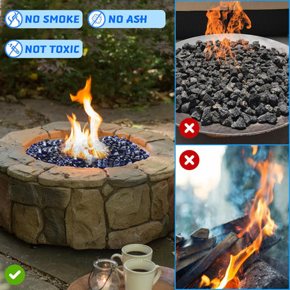 Fire Glass for Propane Fire Pit, Fireplace and Outdoor Decoration, Cobalt Blue Firepit Rocks 20 Pounds, High Luster 1 Inch Diamond Glass Beads