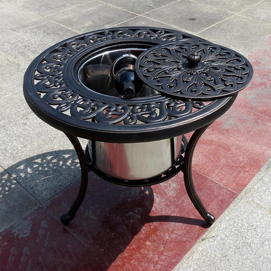 Outdoor Table Round Patio Table Ice Bucket All Weather Aluminum Frame Outdoor Dining Table for Lawn Garden Backyard (60cm Ice Bucket)