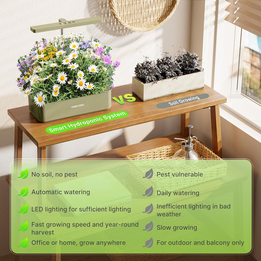 SUNCOZE Hydroponics Growing System Kit 12 Pods, 24W LED Grow Light Indoor Garden, 4L Water Tank with Quiet Pump, Adjustable Height Herb Garden Planter Indoor Kit, Gardening Gifts, Green
