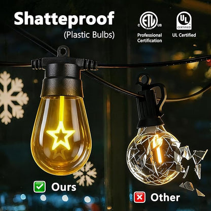 LED Christmas Lights, 50FT Patio Lights with 16Pcs Shatterproof S14 Bulb(1 Spare),4 Lighting Mode, Connectable,Waterproof Warm White Edison Plastic Bulb Hanging Light for Yard Gazebo Porch Décor