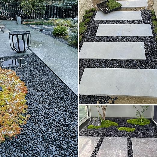 45LB Polished Black Pebbles,1/4" - 3/4" Small Black River Rocks for Landscaping, Natural Gravel Smooth Decorative Stones Dressing for Vases Planters Garden Outdoor Indoor