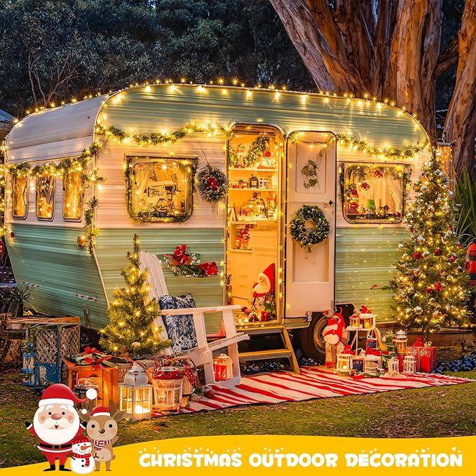 JMEXSUSS 2 Pack Solar Christmas Lights Outdoor Waterproof, Total 66 FT 200 LED Solar String Lights Outdoor, Twinkle Light for Christmas Tree Outside Garden Yard Decor(Warm White)