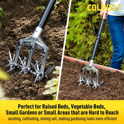 Colwelt Rotary Cultivator Garden Tool 61’’, Hand Tiller Garden Tool with Detachable Aluminum Tines, Cultivators for Gardening Soil or Reseeding Grass, Manual Cultivators & Tillers for Flowers Beds