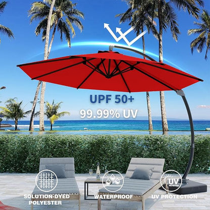 Outdoor Patio Umbrella with Sand Bag Included, 11 FT Deluxe Curvy Cantilever Umbrella Offset Hanging Umbrella with 360° Rotation for Market, Pool, Garden, Backyard, Deck