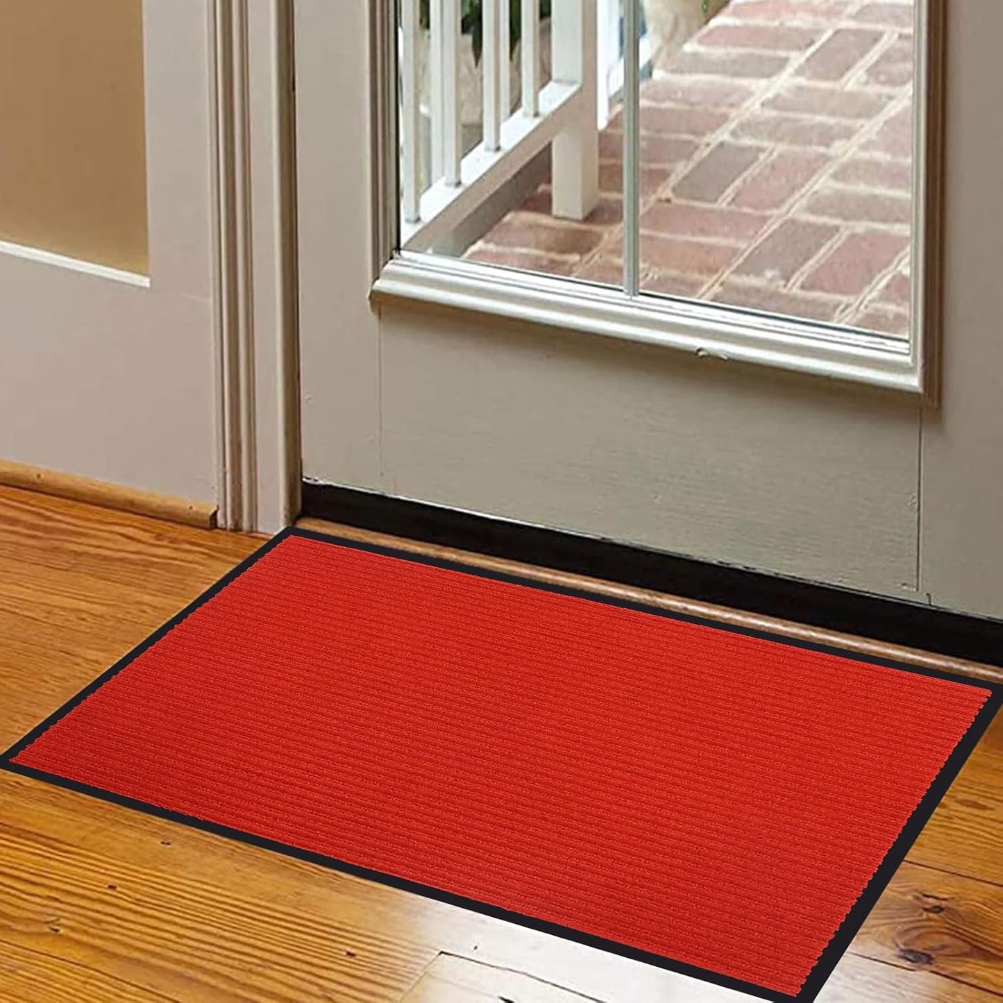 fani Heavy Duty Large Outdoor Indoor Entrance Black Doormat Waterproof Low Profile Entrance Rug Front Door Mat Patio Anti-Skid Rubber Back, 35x60 inch (China Red)