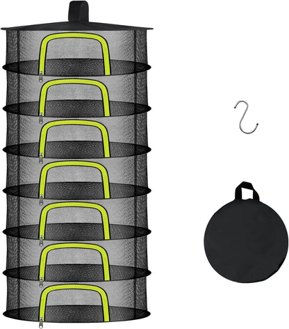 7 Layer Herb Drying Rack, Herb Drying Rack Hanging Mesh, Foldable Bud Drying Net with U-Shaped Zipper, Hooks, for Drying Herbs Plants, Flowers, Fruits, Food, Camping (7 Layers-23.62'')