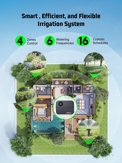 Smart Sprinklers Controller WiFi, Irrigation Controller Easy Use App Enabled, 4 Zone + 16 Plans, Save Water Auto Skip Rain, Freeze & Wind, 10 Minutes Install (Deep Grey)