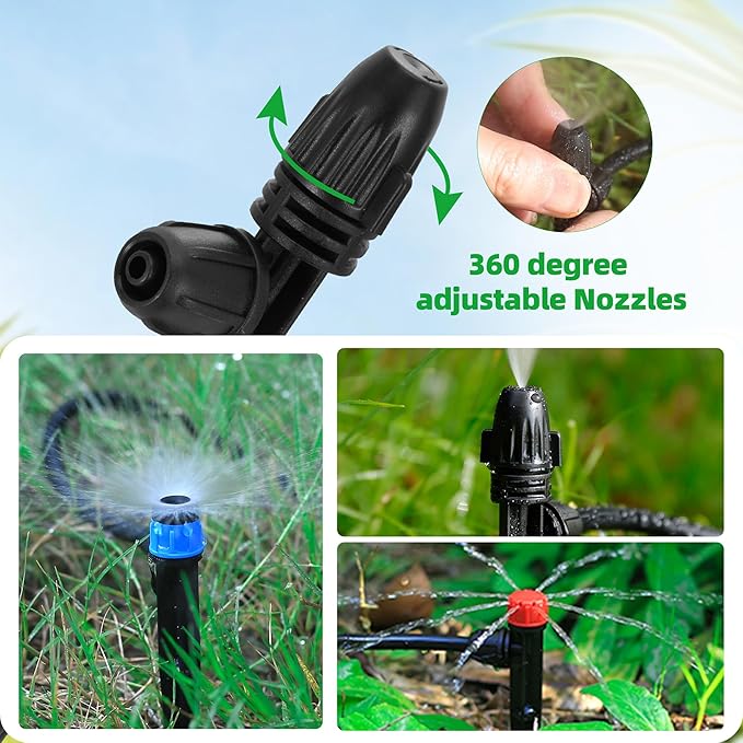 60 Pcs Drip Irrigation Sprayer Emitters for 1/4" Irrigation Tubing,Adjustable Water Flow Irrigation Misting Emitters Irrigation Drippers,3 Style Drip Micro Sprinkler Nozzles for Garden Water System