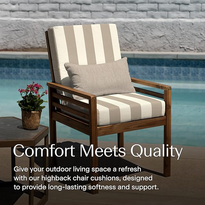 Honeycomb Outdoor Highback, 21 x 42, Cabana Stripe Tan Chair Cushion for Patio Furniture