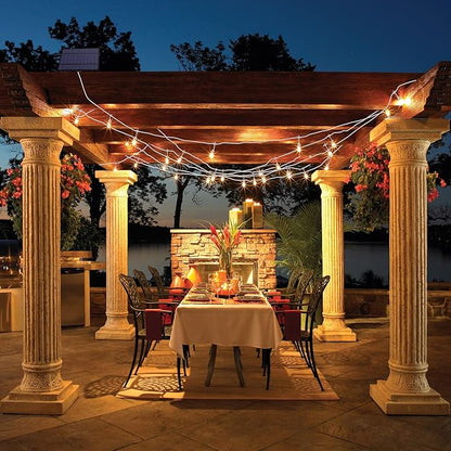 Mlambert 96FT(2x48FT) 3-Color in 1 Dimmable Solar String Lights Outdoor, Remote Patio String Lights with 30+5 LED Bulbs for Pergola Outside-White Cord