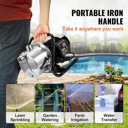 VEVOR 1.1 HP Portable Shallow Well Pump, 978 GPH Garden Jet Pump, 115V, 131 ft Height, Stainless Steel Sprinkler Booster Pumps for Garden Lawn Irrigation system, Lake Fountain, Water Transfer