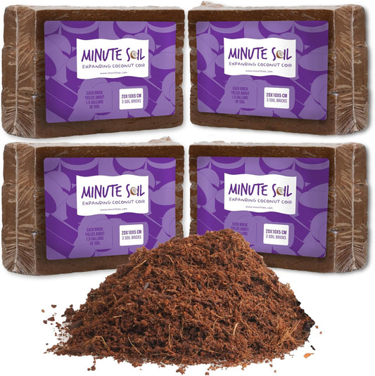 Minute Soil Organic Coco Peat 12 Pack – Lightweight Growing Bricks Expand to 18 Gal – Potting Mix for Microgreens, Herbs, Vegetables, Flowers, Indoor Containers, Seed Trays