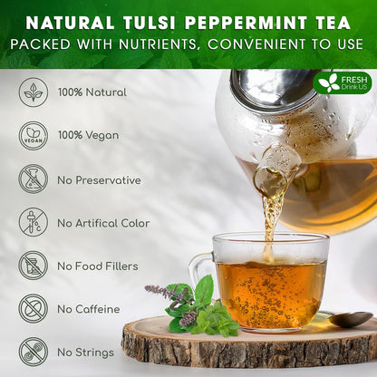 FreshDrinkUS, Premium Tulsi Peppermint Herbal – 30 Tea Bags, 100% Natural, Blend of Tulsi Holy Basil Leaves, and Peppermint Leaves. Made with Natural Material Tea Bags. No Sugar, Vegan.