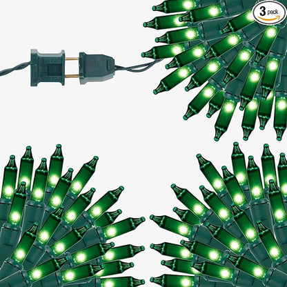 3 Sets Christmas Lights, 150 Count 33 FT Each Mini String Lights, Green Wire Fairy Lights, 120V UL Certified Connectable St Patricks Day Light for Holiday Winter Patio Party Outdoor Decoration, Green