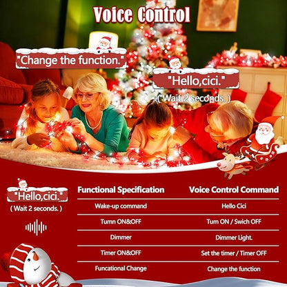 Voice Control 88ft 240LED Smart Christmas String Lights Outdoor/Indoor | String Lights Plug in with Remote, 12Modes, 7Voice Commands & Timers, Christmas Twinkle Light for Xmas Tree Decor (Red & White)