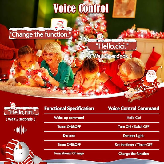 Voice Control 88ft 240LED Smart Christmas String Lights Outdoor/Indoor | String Lights Plug in with Remote, 12Modes, 7Voice Commands & Timers, Christmas Twinkle Light for Xmas Tree Decor (Red & White)