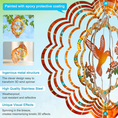 Goolyrusim Hummingbird Wind Spinner, Hummingbird Gifts for Women Mem, Humming Bird Wind Spinners Outdoor, 3D Hanging Wind Sculptures, Metal Art Yard Decoration, Garden Decor, Unique Housewarming Gift